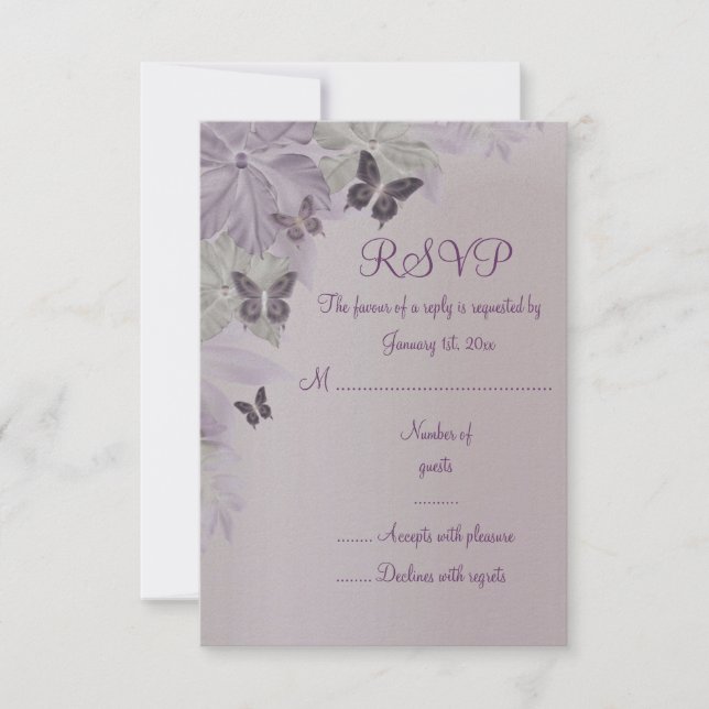 Pink & Purple Shimmer Butterfly Sweet 16 RSVP Card (Front)