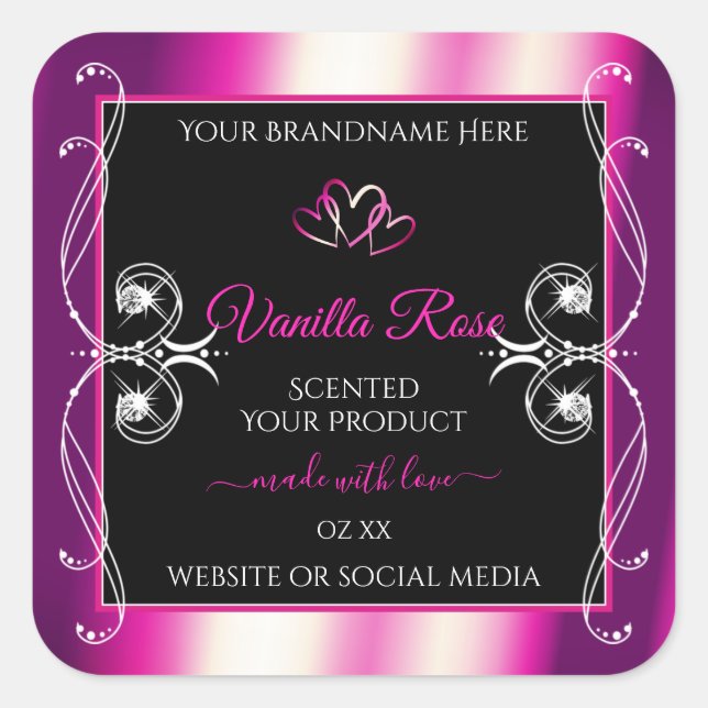 Pink Purple Shimmery Product Labels Diamonds Black (Front)