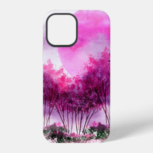 pink, purple silhouette of trees against the backg iPhone 12 case
