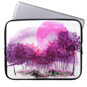 pink, purple silhouette of trees against the backg laptop sleeve