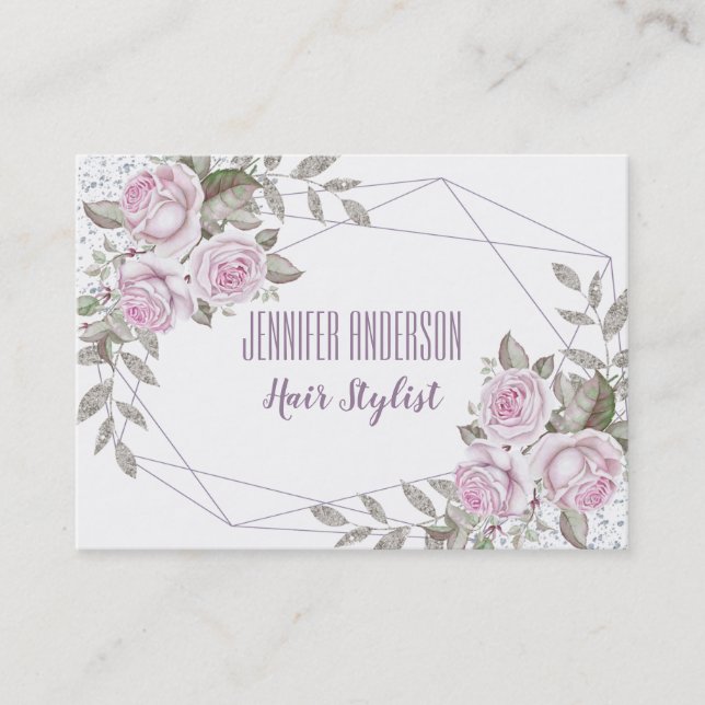 Pink Purple Silver Floral Beauty Appointment Card (Front)