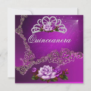 Pink Purple Silver Roses Quinceanera 15th Invitation