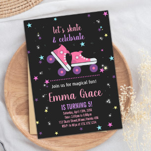 Pink Purple Skating Birthday Invitations