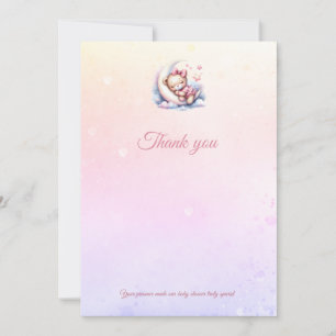 Pink&Purple Sleepy Bear on the Moon Baby Shower Thank You Card