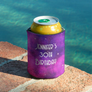Pink & Purple Space & Stars Faux Galaxy Birthday Can Cooler