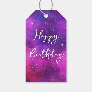 Pink & Purple Space & Stars Faux Galaxy Birthday Gift Tags