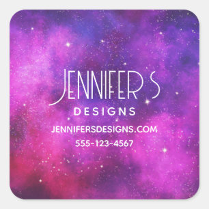 Pink & Purple Space & Stars Faux Galaxy Business Square Sticker