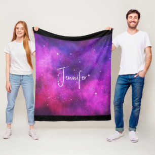 Pink & Purple Space & Stars Faux Galaxy Fleece Blanket