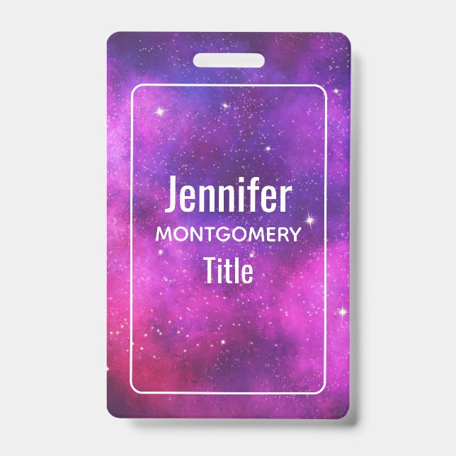 Pink & Purple Space & Stars Faux Galaxy ID Badge (Front)