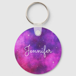 Pink & Purple Space & Stars Faux Galaxy Key Ring