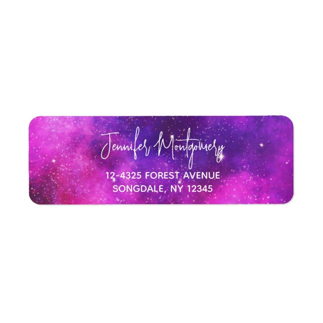 Pink & Purple Space & Stars Faux Galaxy Return Address Label (Front)