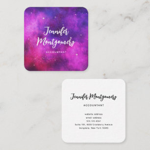 Pink & Purple Space & Stars Faux Galaxy Square Business Card
