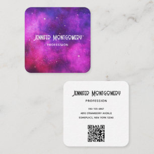 Pink & Purple Space & Stars Faux Galaxy Square Business Card