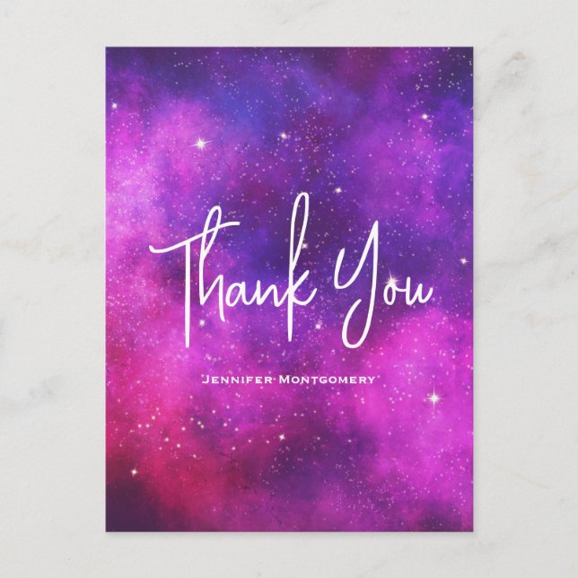 Pink & Purple Space & Stars Faux Galaxy Thank You Postcard (Front)