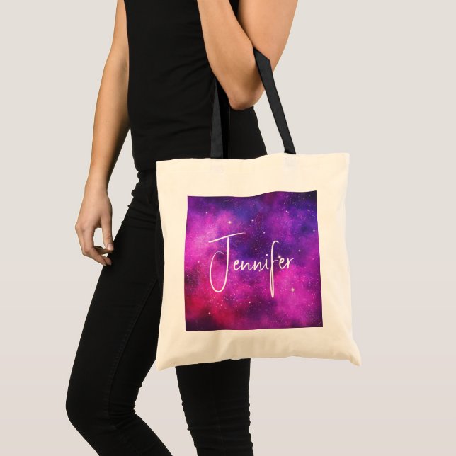 Pink & Purple Space & Stars Faux Galaxy Tote Bag (Front (Product))