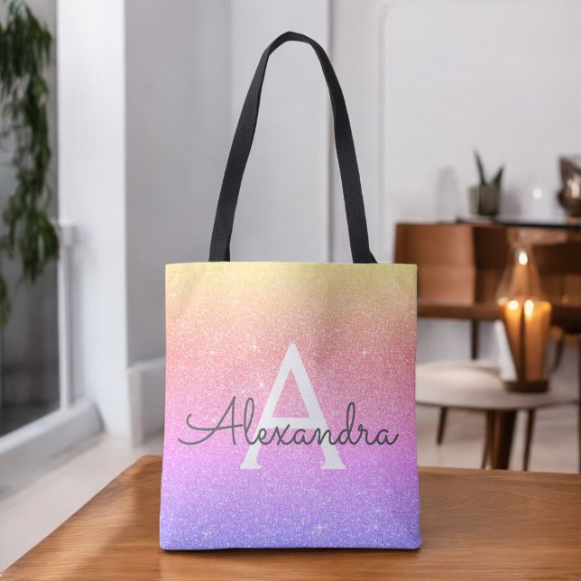 Pink Purple Sparkle Elegant Monogram Book Bag (Creator Uploaded)