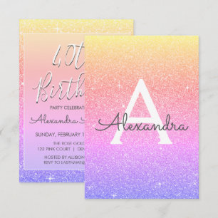 Pink Purple Sparkle Glitter 40th Birthday Party Invitation