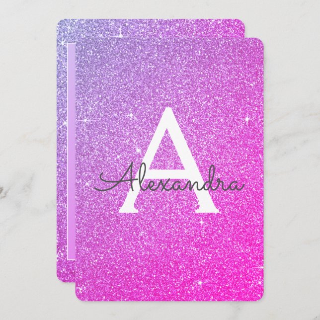 Pink Purple Sparkle Glitter Girly Birthday Party Invitation (Front/Back)