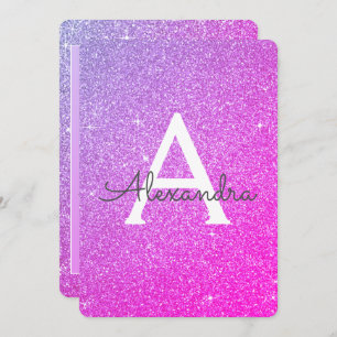Pink Purple Sparkle Glitter Girly Birthday Party Invitation