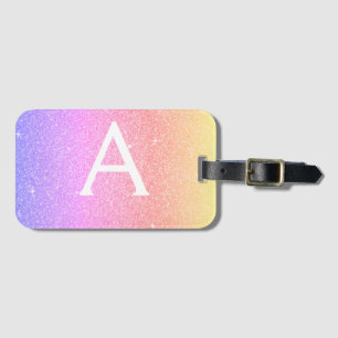 Pink - Purple Sparkle Glitter Monogram Name Luggage Tag