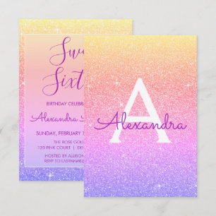 Pink Purple Sparkle Glitter Sweet Sixteen Birthday Invitation