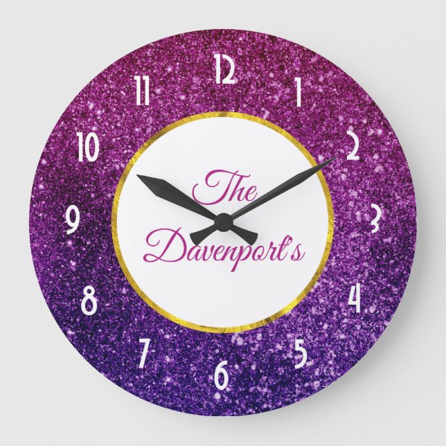 Pink & Purple Sparkling Gemstones Large Clock (Front)