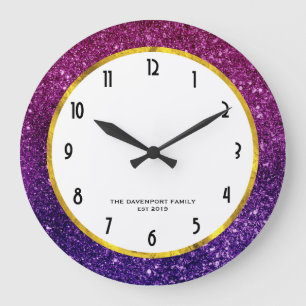 Pink & Purple Sparkling Gemstones Large Clock