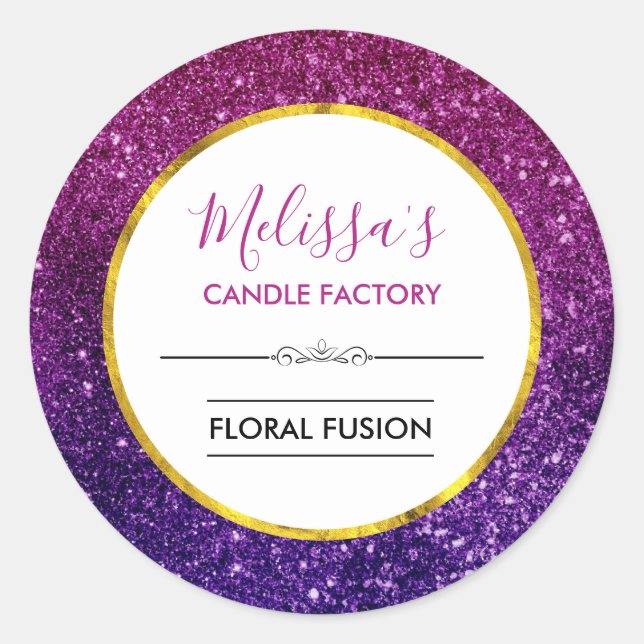 Pink Purple Sparkling Glitter Gems Candle Business Classic Round Sticker (Front)