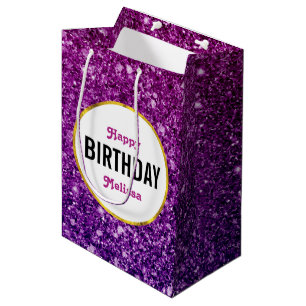 Pink & Purple Sparkling Glitter Gemstones Birthday Medium Gift Bag