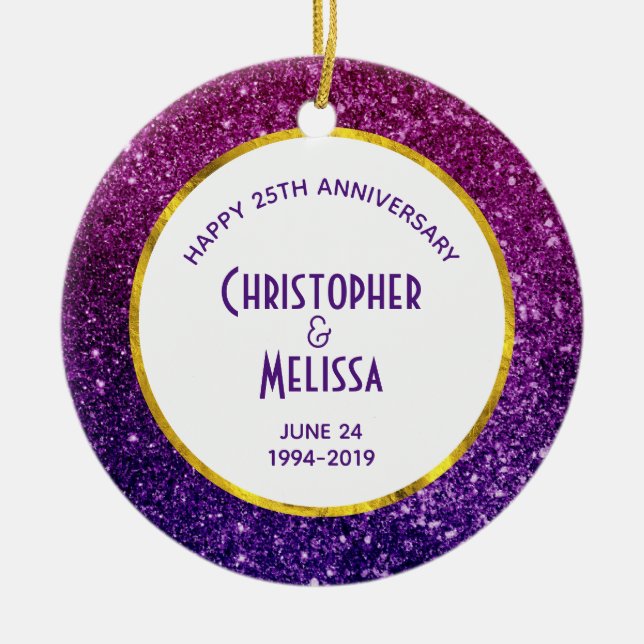 Pink & Purple Sparkling Glitter Gemstones Ceramic Ornament (Front)