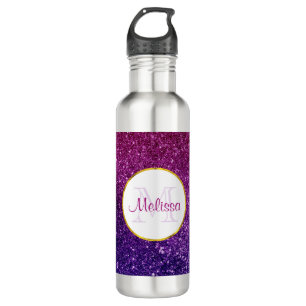 Pink & Purple Sparkling Glitter Gemstones Monogram 710 Ml Water Bottle