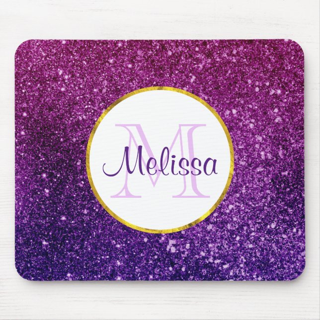 Pink & Purple Sparkling Glitter Gemstones Monogram Mouse Pad (Front)