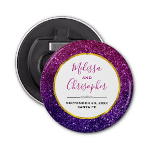 Pink & Purple Sparkling Glitter Gemstones Wedding Bottle Opener