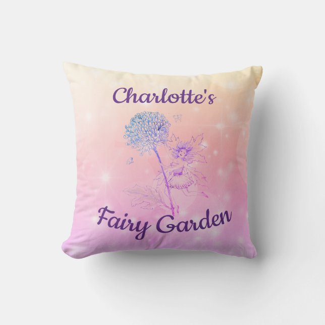 Pink / purple sparkly vintage Flower Fairy Garden Cushion (Front)