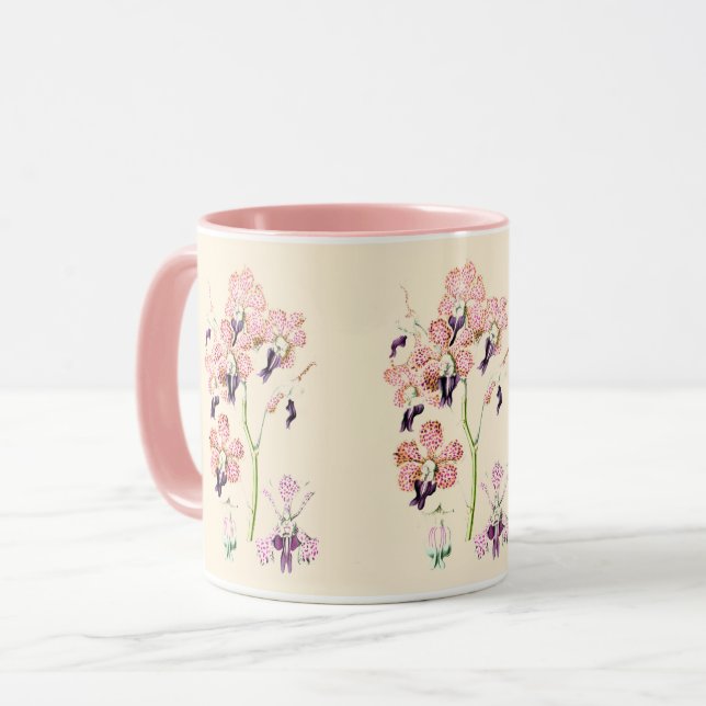 Pink purple spotted orchid vintage botanical  mug (Front Left)
