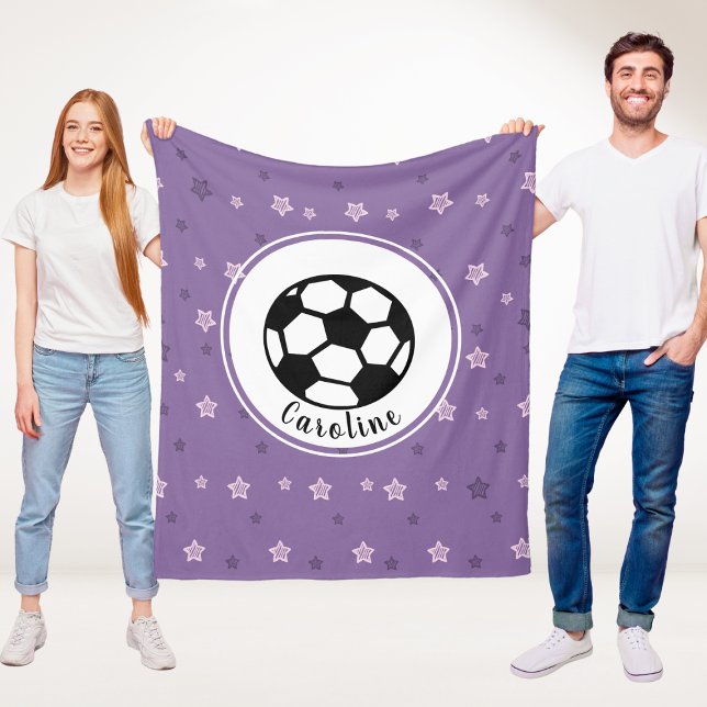 Pink & Purple Star Girl Soccer Player Custom Name Fleece Blanket (Creator Uploaded)