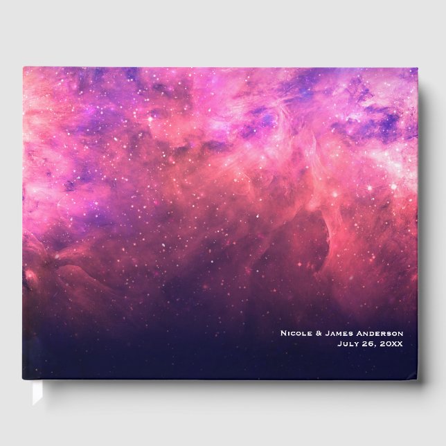 Pink Purple Starry Sky Cosmic Galaxy Sky Wedding Guest Book (Front)