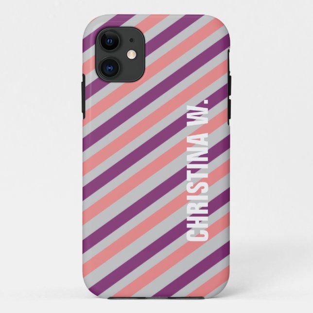 Pink purple stripe pattern custom name personal Case-Mate iPhone case (Back)