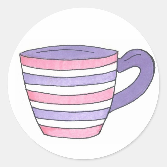 Pink/Purple Stripe Striped Tea Cup Teacup Stickers (Front)