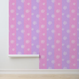 Pink Purple Stripes Floral Baby Girl Nursery Wallpaper