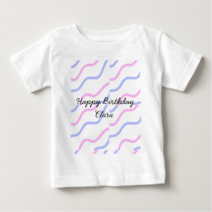 Pink purple stripes happy birthday add name text baby T-Shirt