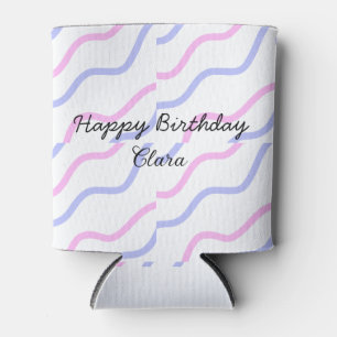 Pink purple stripes happy birthday add name text can cooler