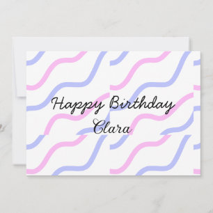 Pink purple stripes happy birthday add name text invitation