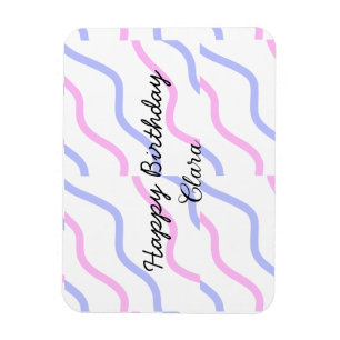 Pink purple stripes happy birthday add name text magnet