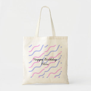 Pink purple stripes happy birthday add name text tote bag