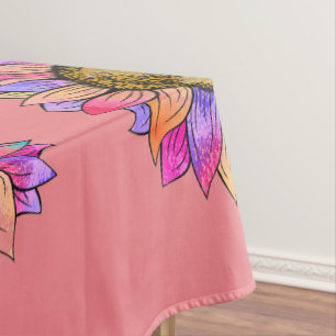Pink & Purple Sunflower Watercolor Birthday Party Tablecloth