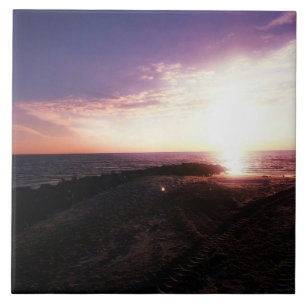 Pink Purple Sunset over Water Gulf Coast Photo Tile