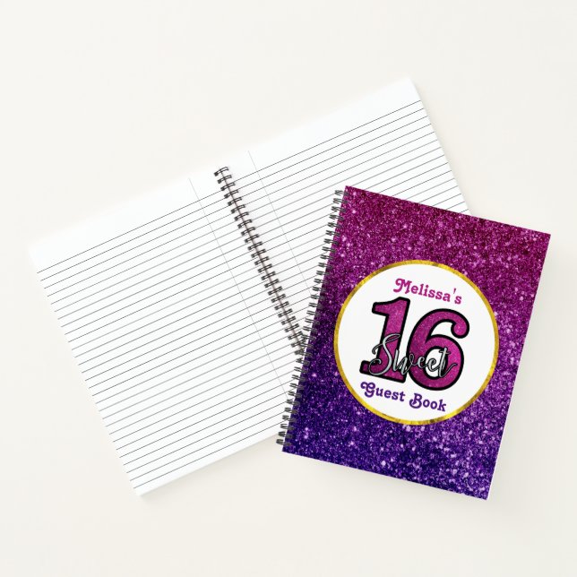 Pink & Purple Sweet 16 Sparkle Glitter Gemstones Notebook (Inside)