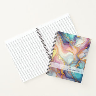 Pink Purple Teal Aqua Blue Gold Marble Art Pattern Notebook