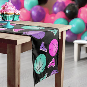 Pink Purple Teal Basketball Sneakers Birthday Medium Table Runner